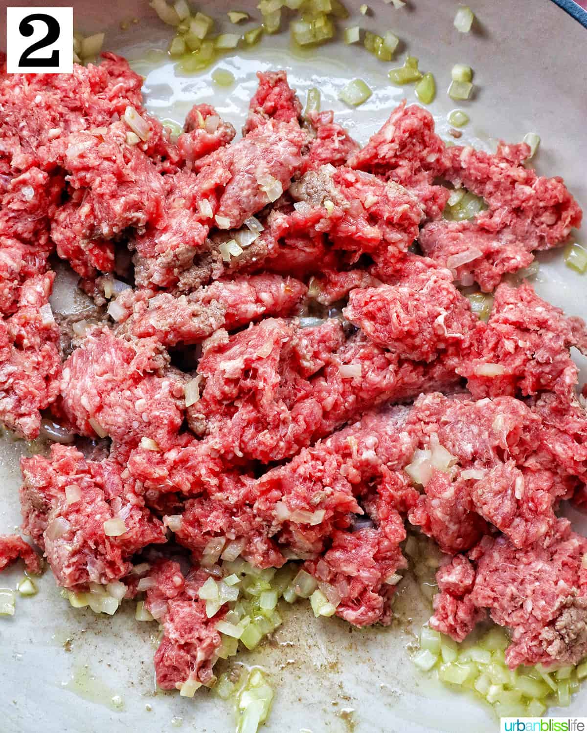 ground beef in a saucepan.