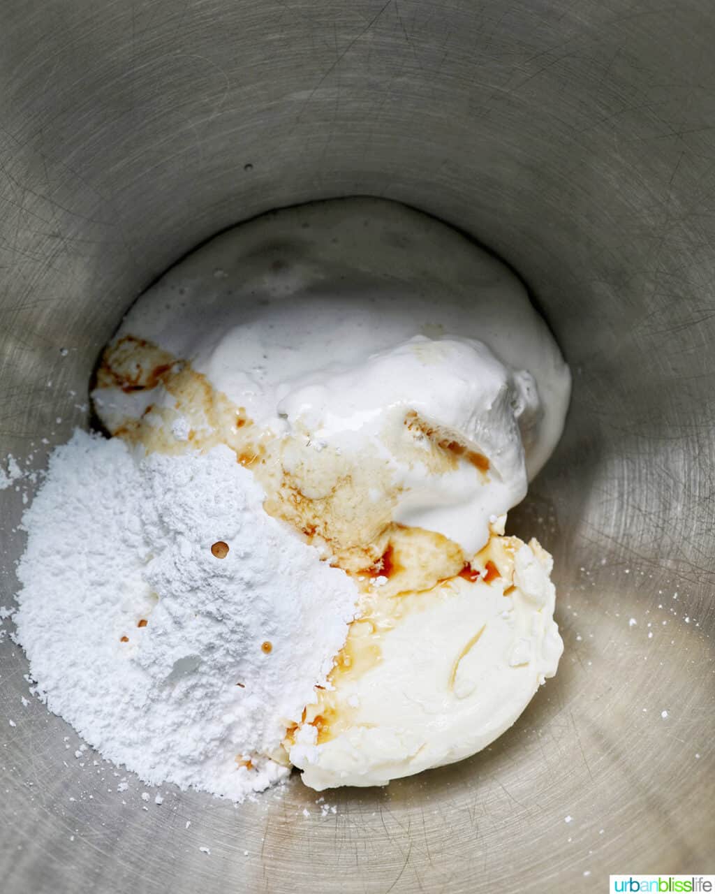 ingredients for the cream cheese mixture to top fruit pizza.