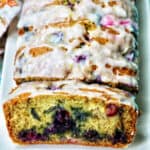 lemon blueberry pound cake sliced.