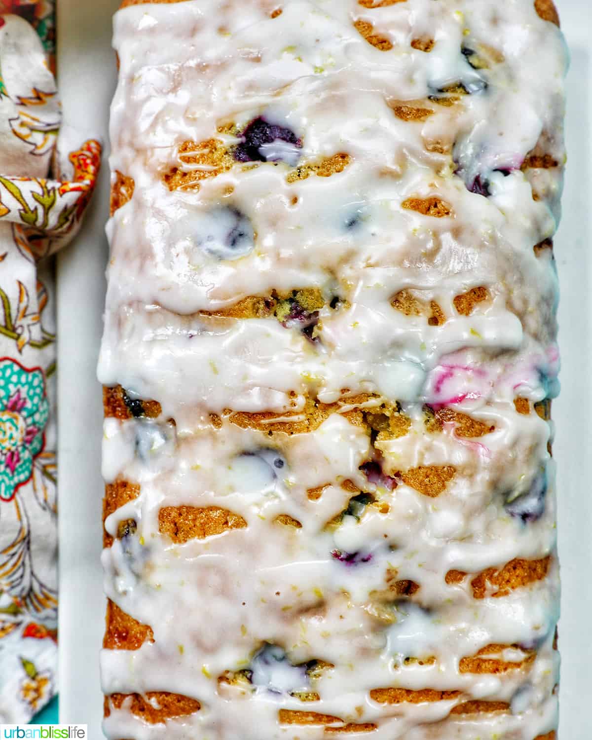 lemon blueberry pound cake with icing.