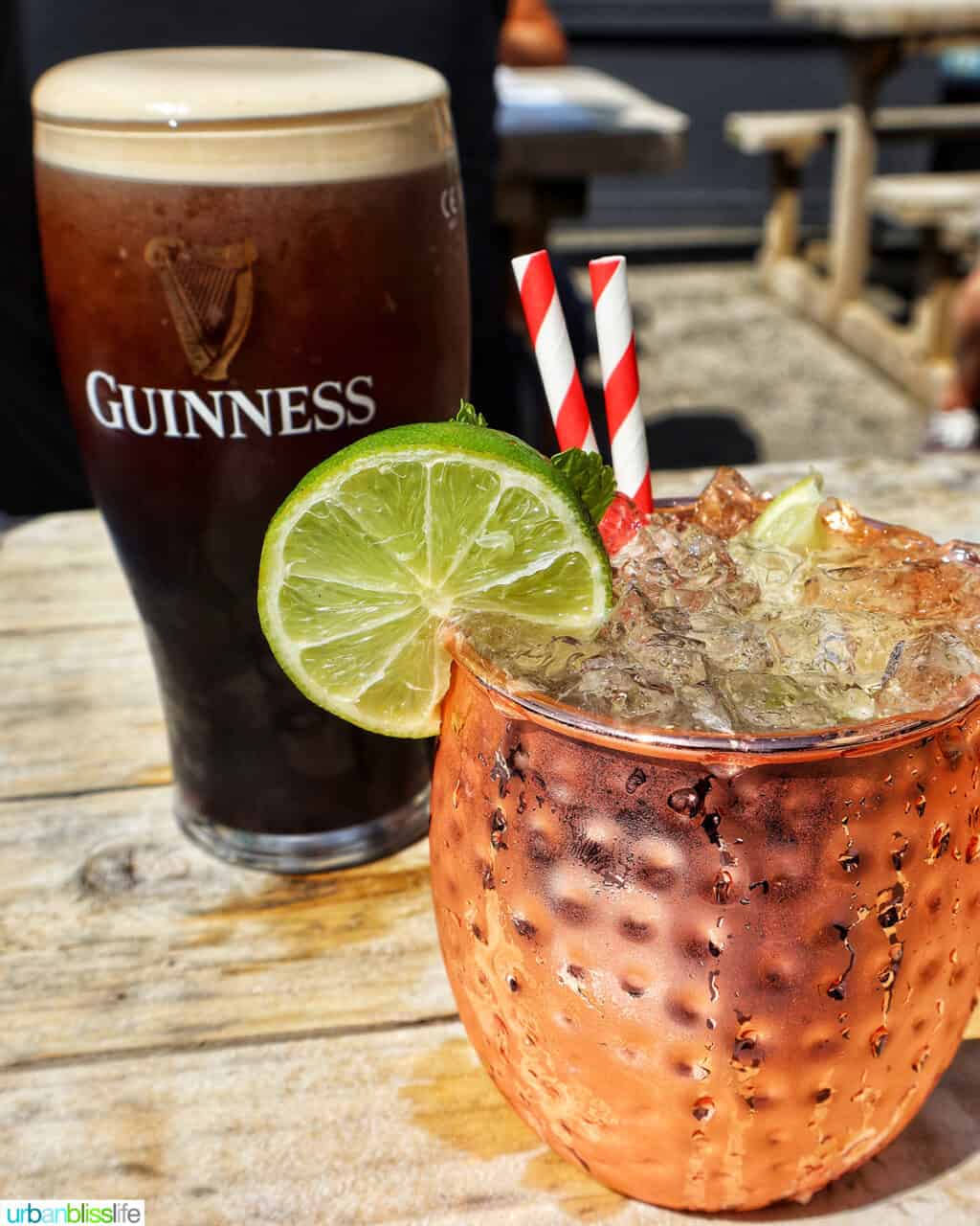 guinness and a cocktail at james long pub in dingle, ireland