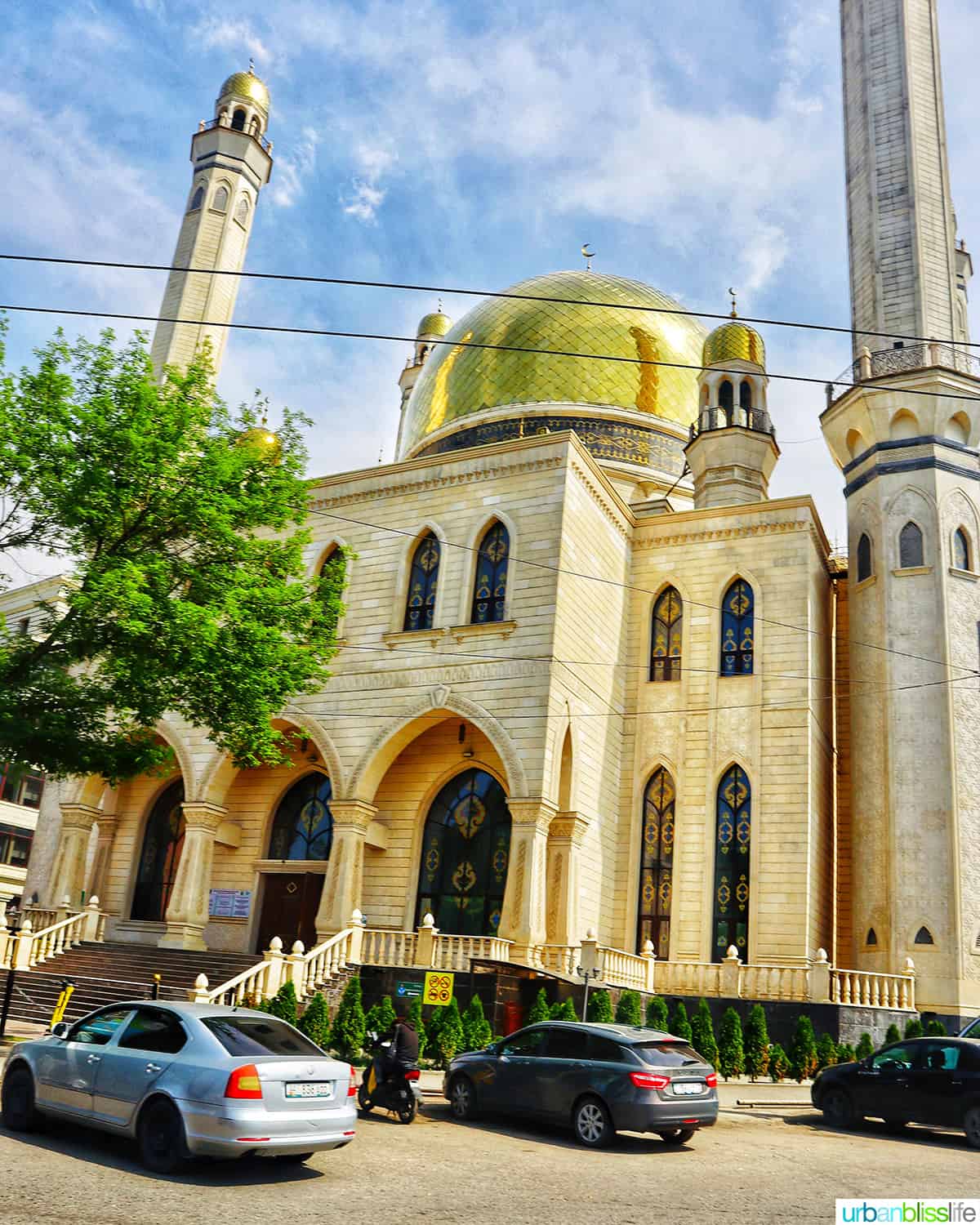 exterior of a kazakhstan mosque in Almaty.