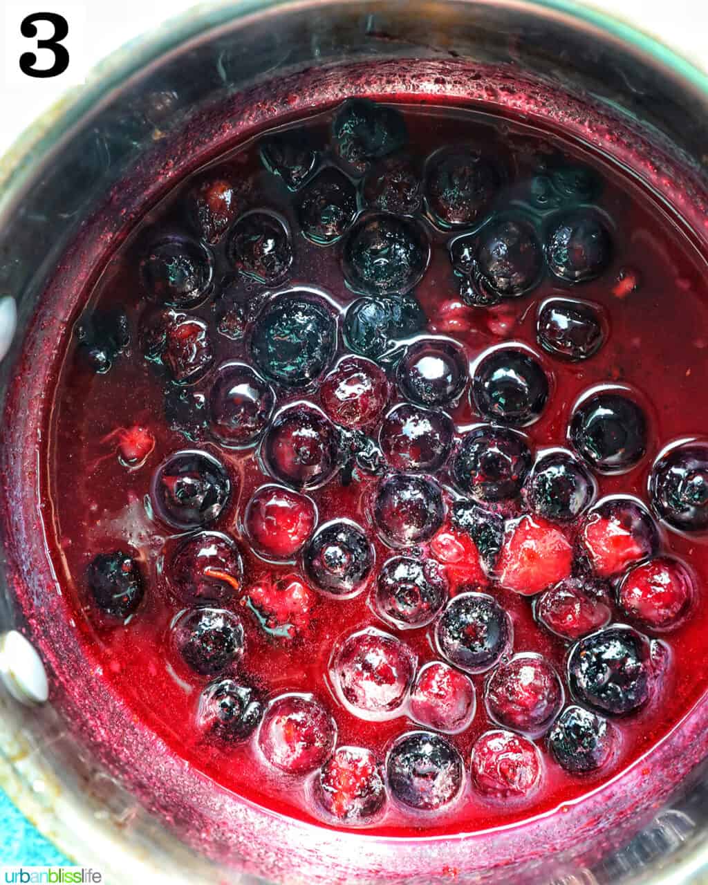 blueberries in a saucepan making blueberry compote.