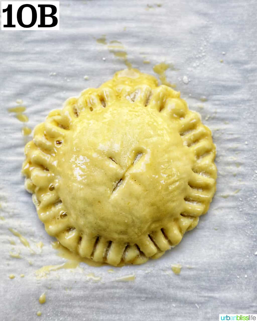 peach mango hand pie with egg wash.