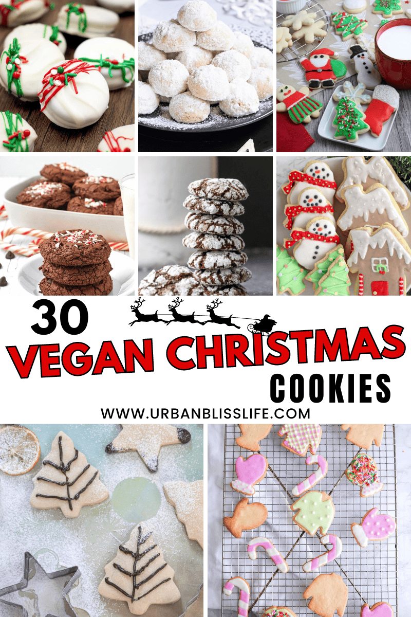 several different kinds of Christmas cookies with title text that reads "32 Vegan Christmas Cookies."