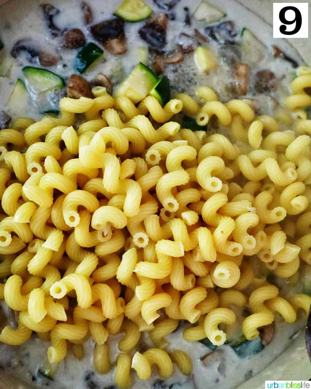 cellentani pasta in a saucepan.