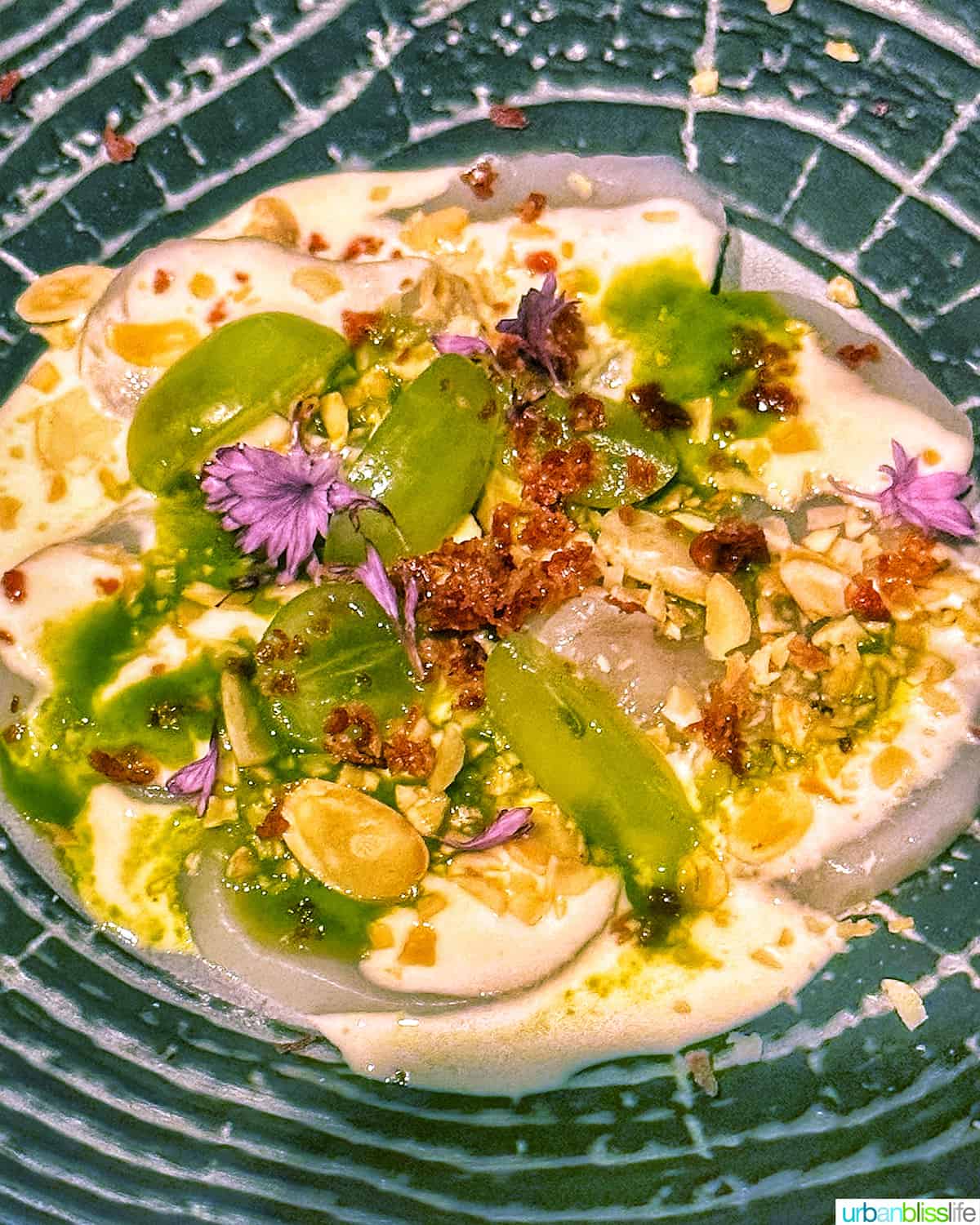 scallop crudo at Bar Oso restaurant in Whistler BC Canada.