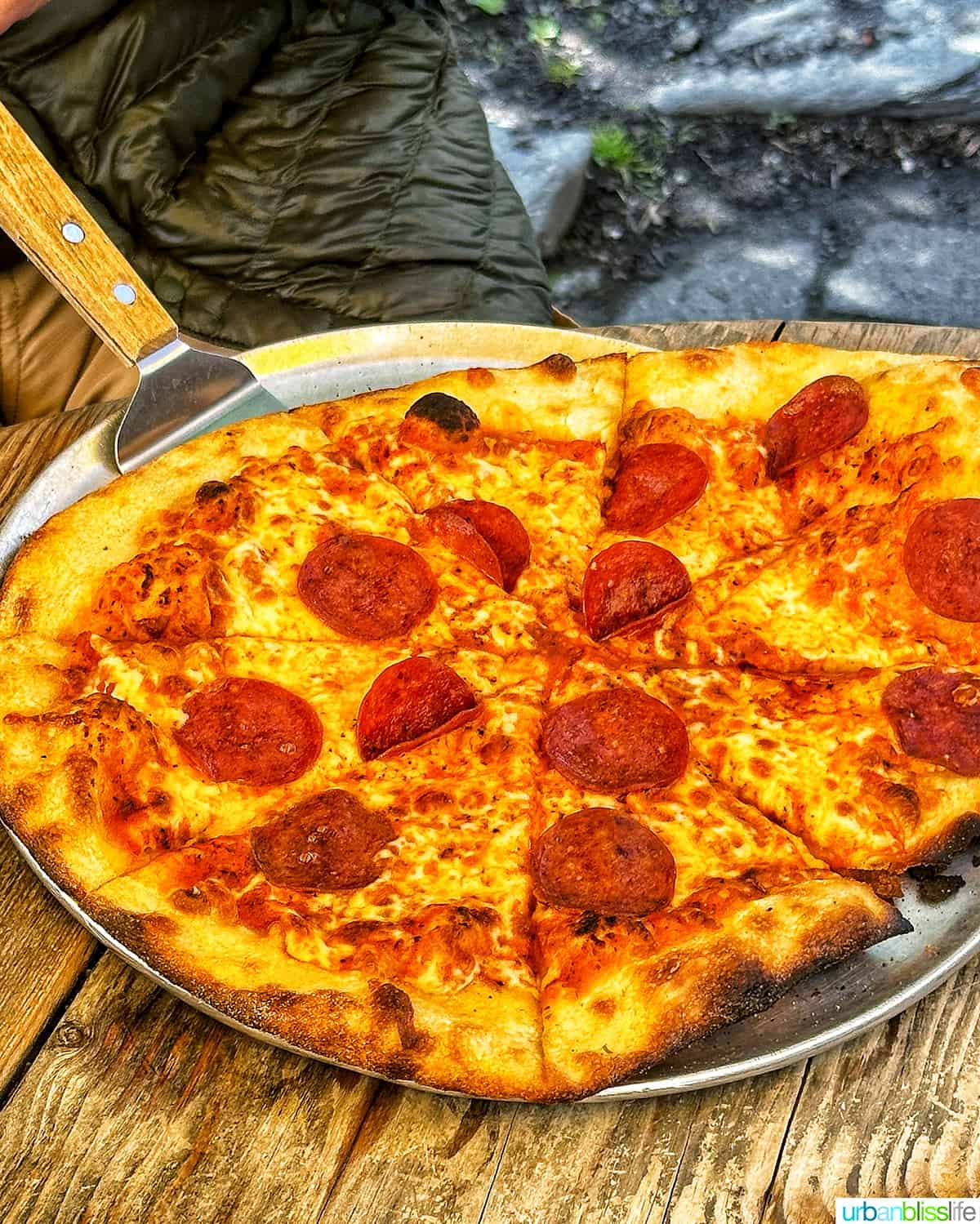 pepperoni pizza at Black's Pub in Whistler BC Canada.