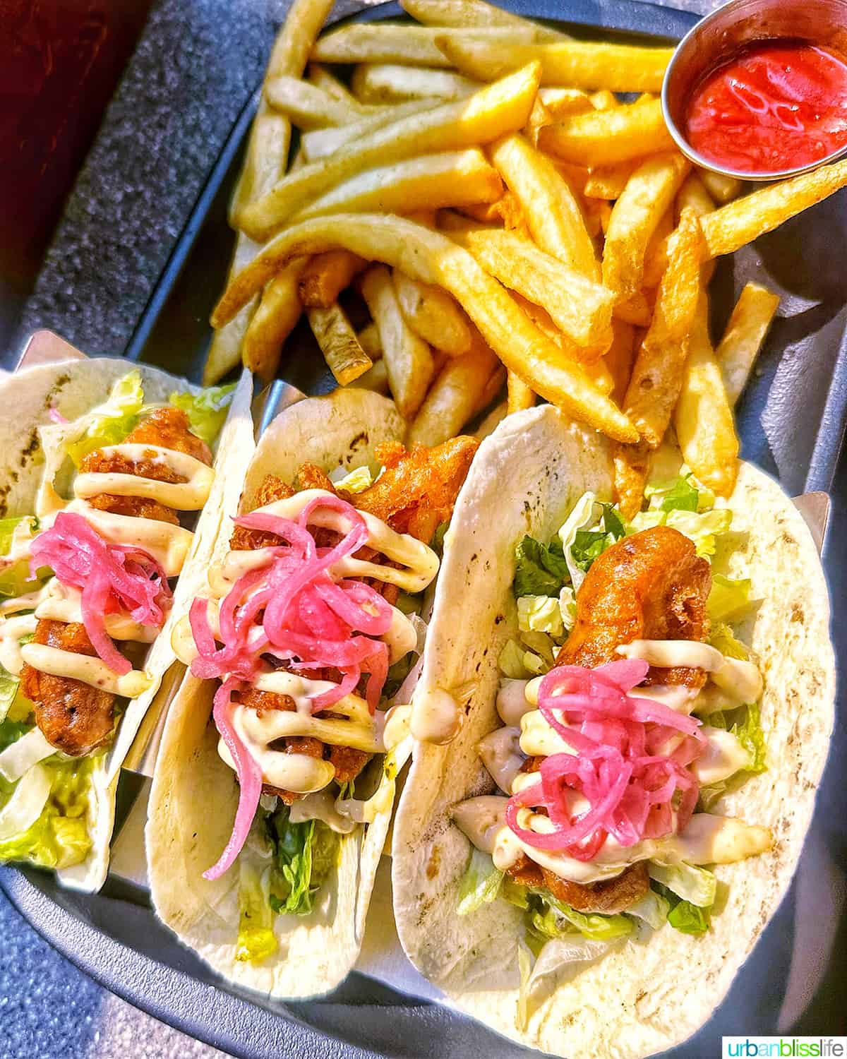 fish tacos at Dubh Linn Gate Pub in Whistler BC Canada.