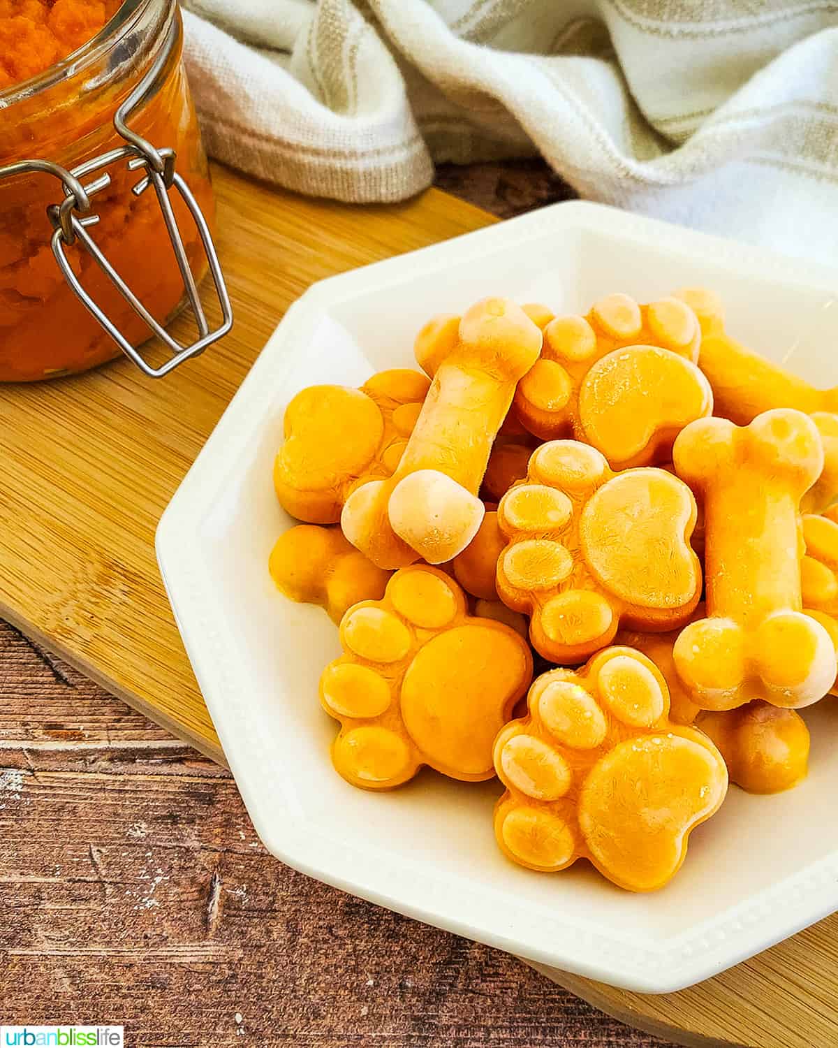 plate full of frozen pumpkin yogurt dog treats.