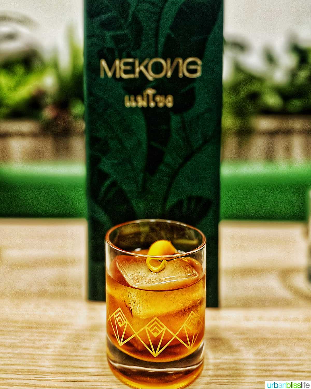 cocktail and menu at Mekong Thai restaurant in Whistler BC.
