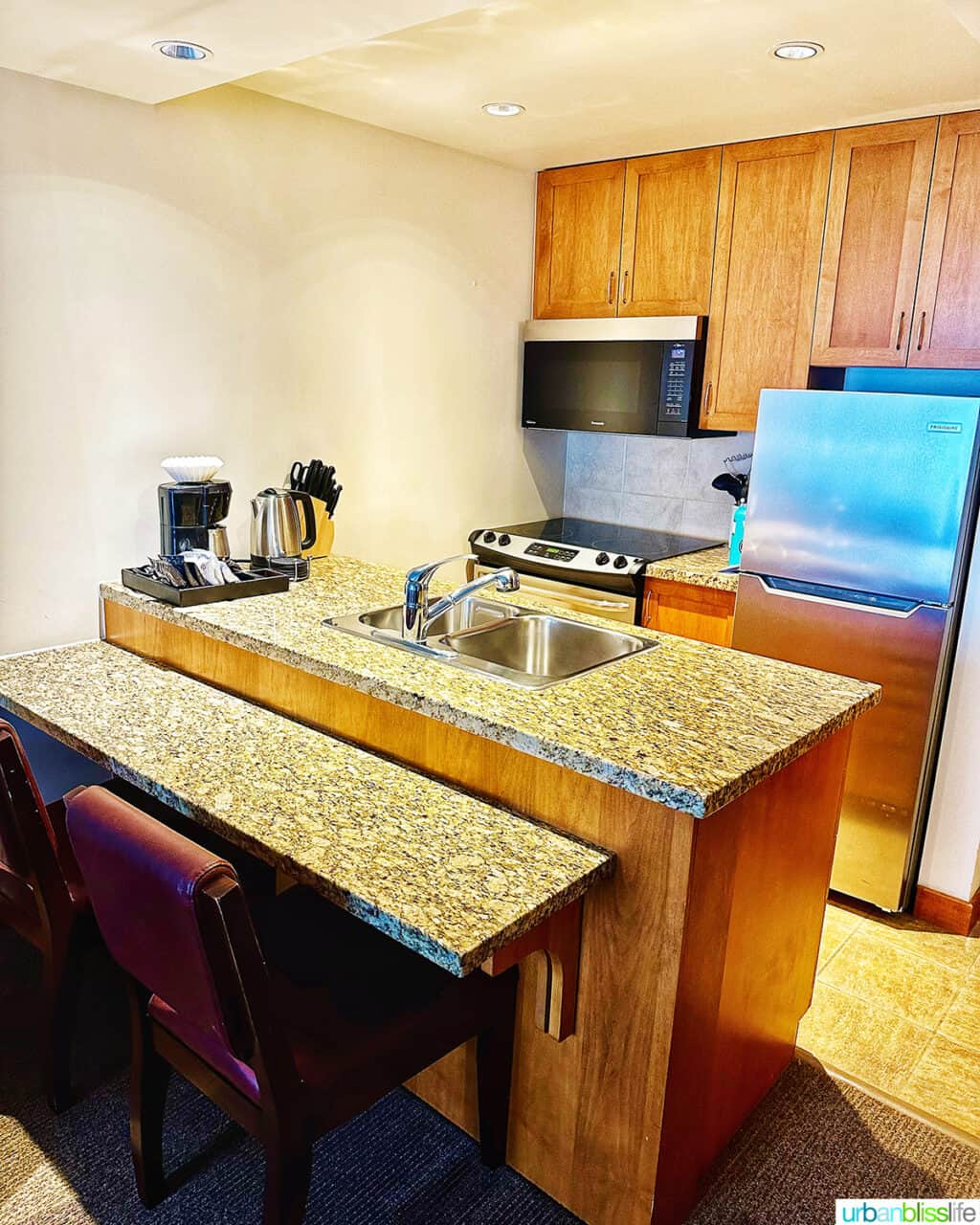 kitchenette in the Pan Pacific Whistler Village hotel.
