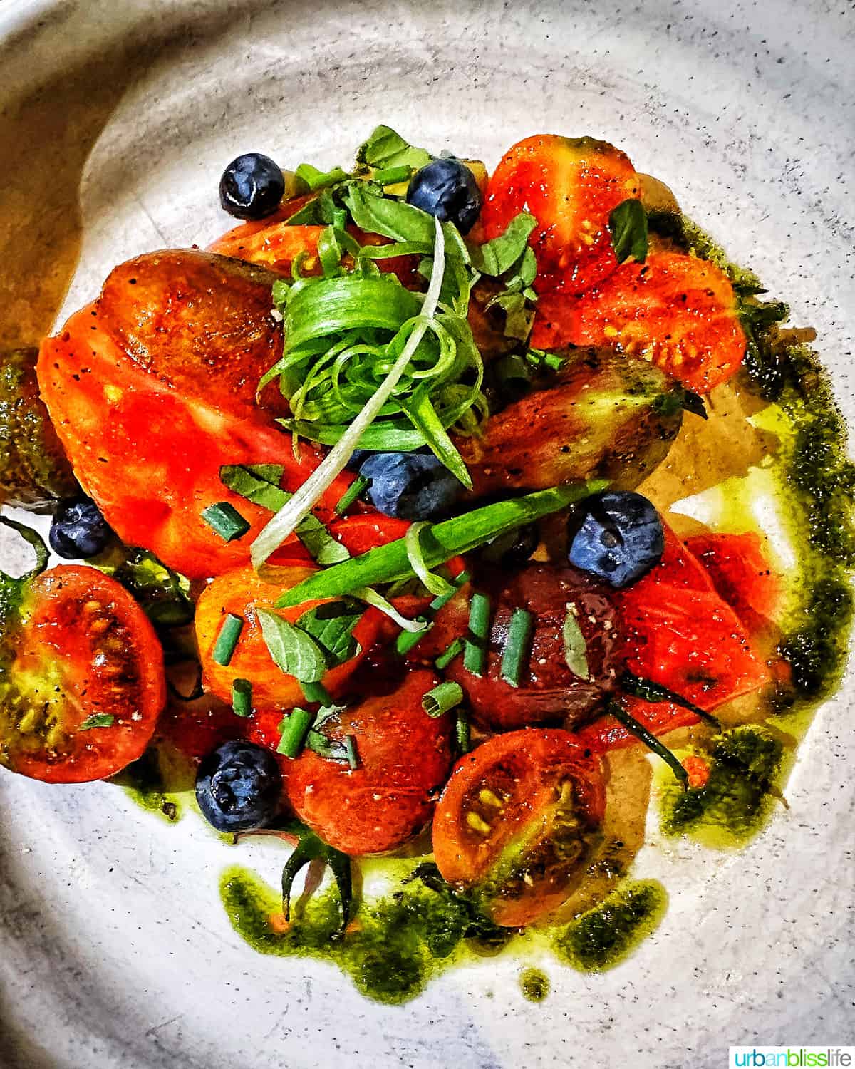 colorful tomato salad at the Raven Room in Whistler BC Canada.
