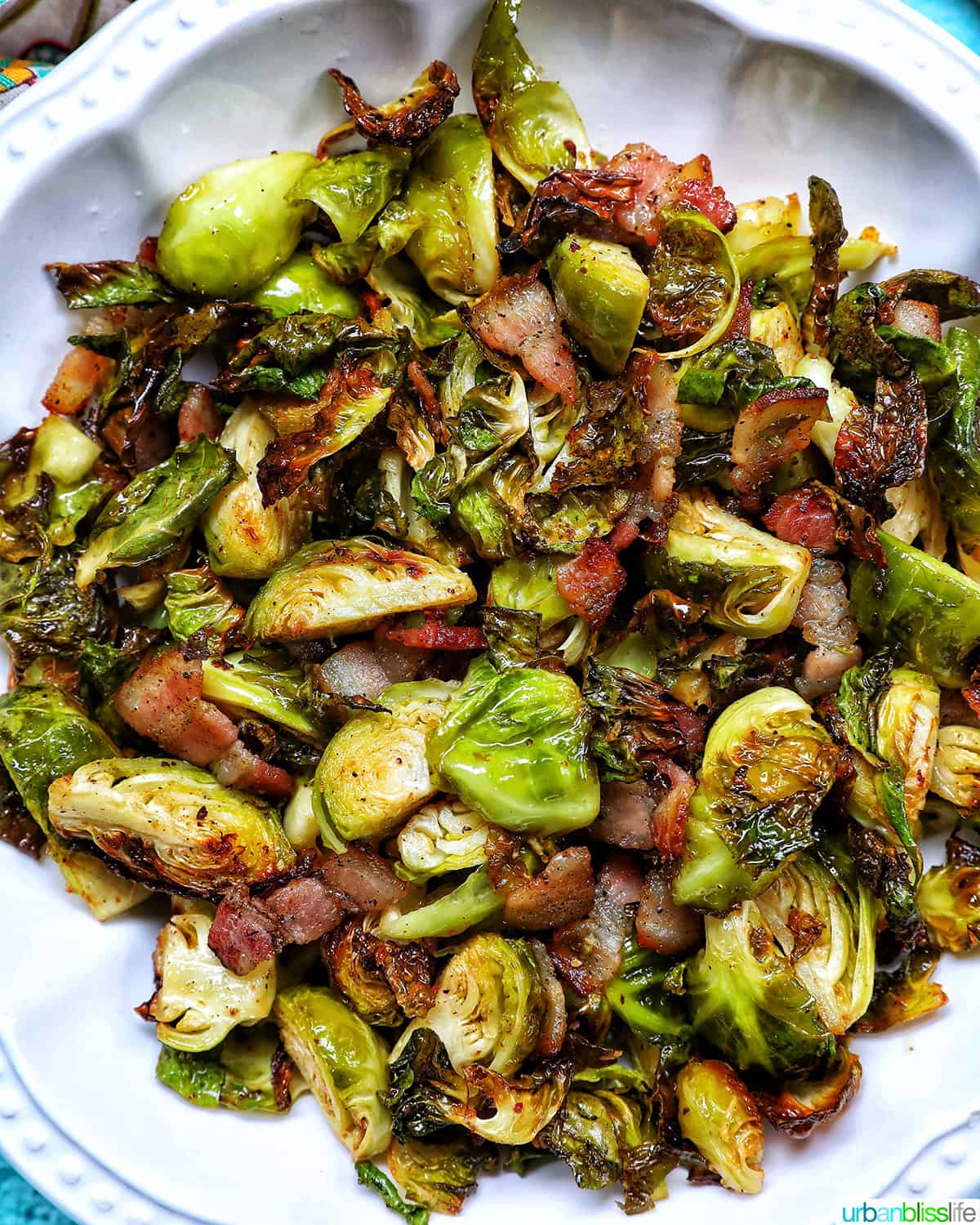 bowl of brussels sprouts with bacon.