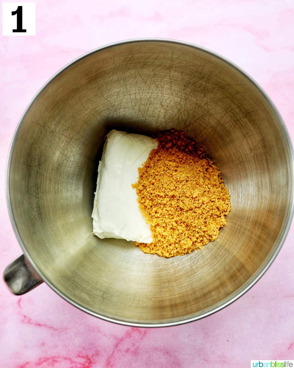 brown sugar and cream cheese in the bowl of a stand mixer.