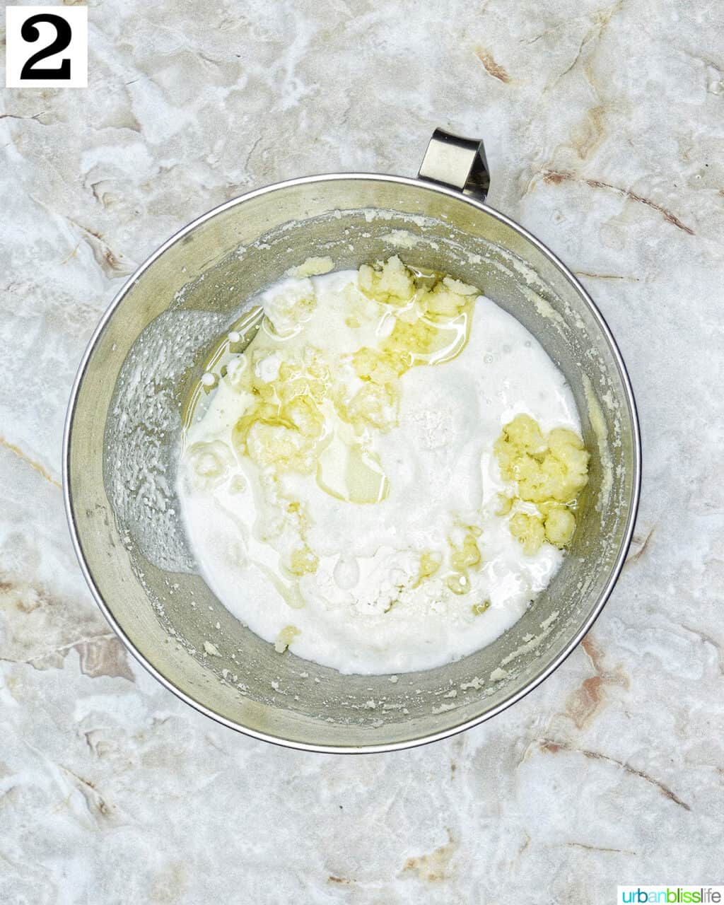 ingredients in a bowl to make pina colada cupcakes.