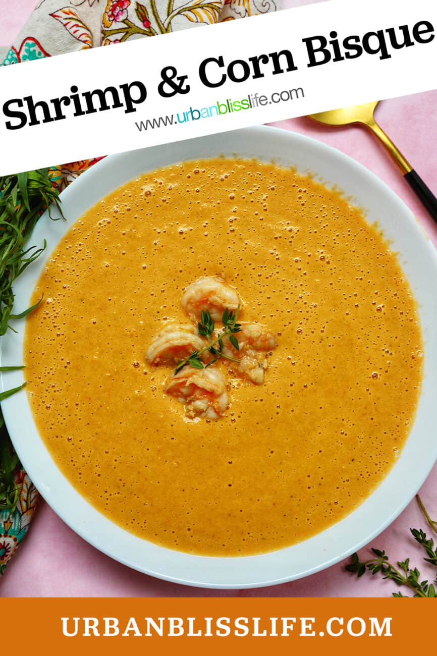 smooth Shrimp and Corn Bisque with title text.