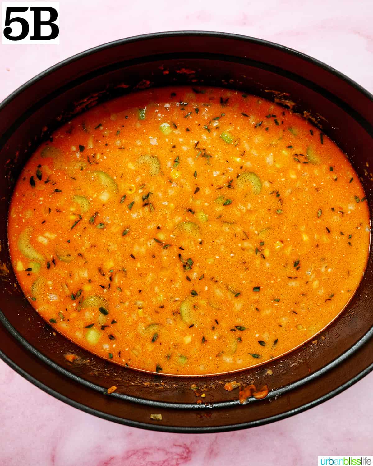 vegetable soup base in a dutch oven.