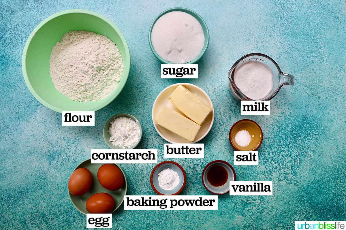 bowls of ingredients to make snowman cupcakes.