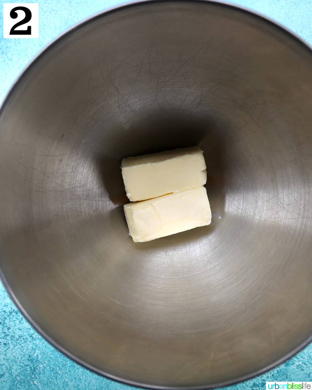 butter in a stainless steel bowl.