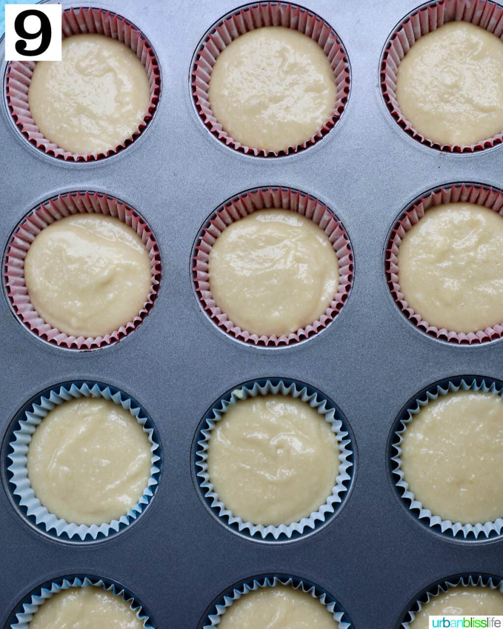 cupcake liners filled with cupcake batter.