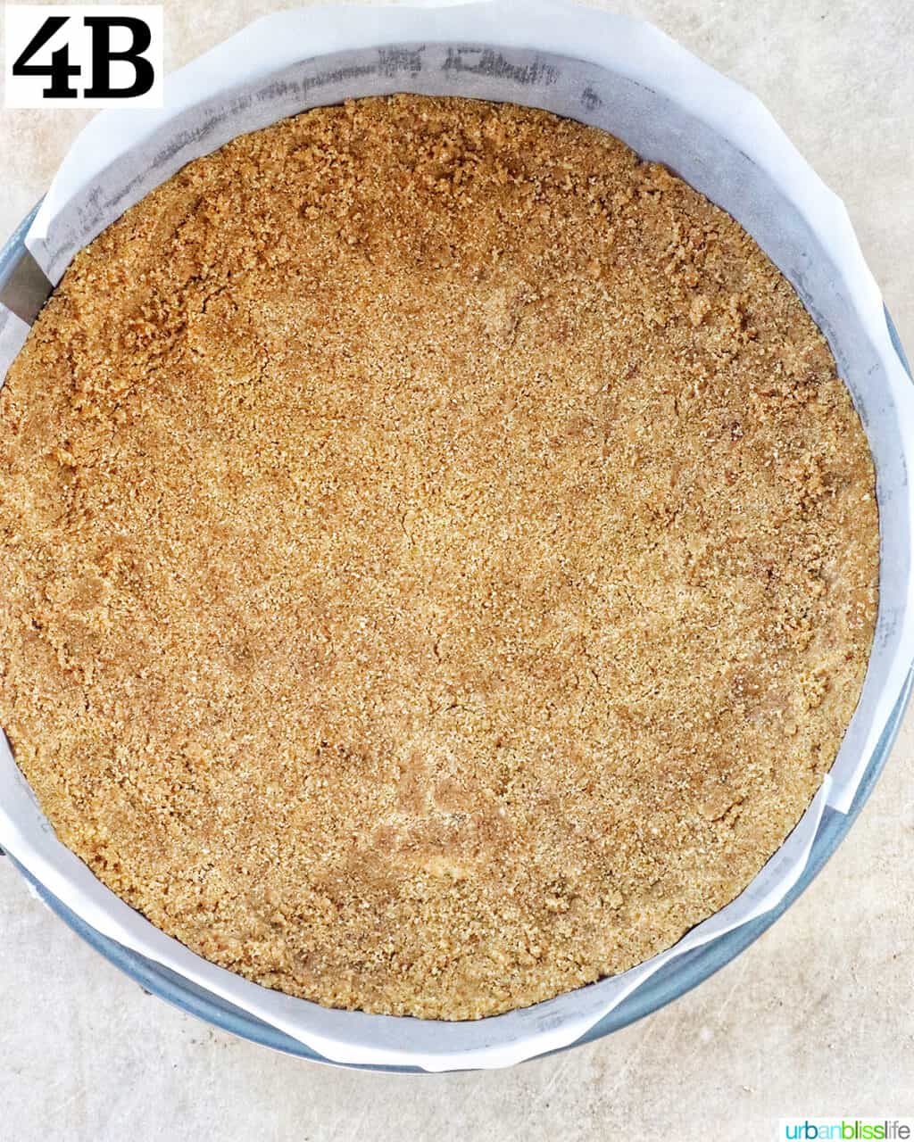 graham cracker crust pressed into the bottom of the springform pan.