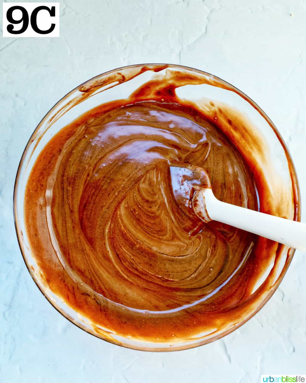 chocolate pie batter in a glass bowl.