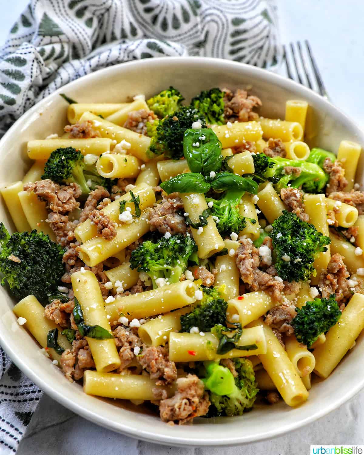 bowl of Italian Sausage and Broccoli pasta 