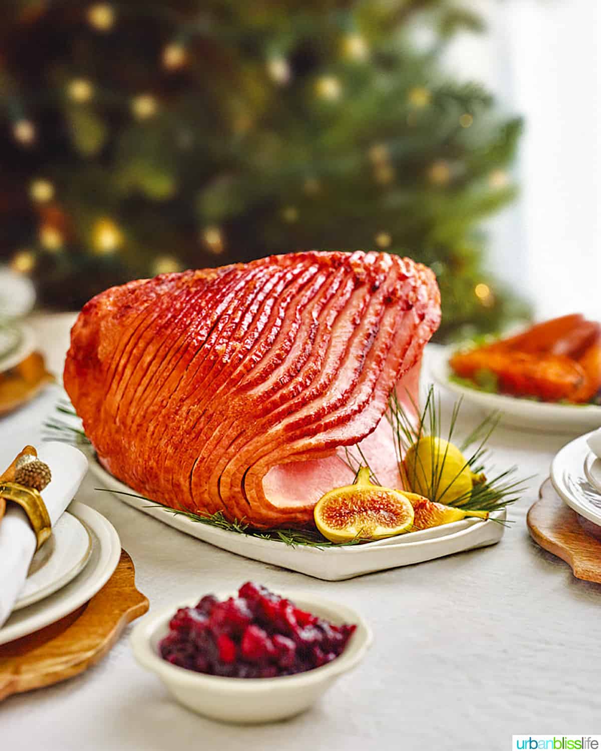 spiral ham on a holiday table.