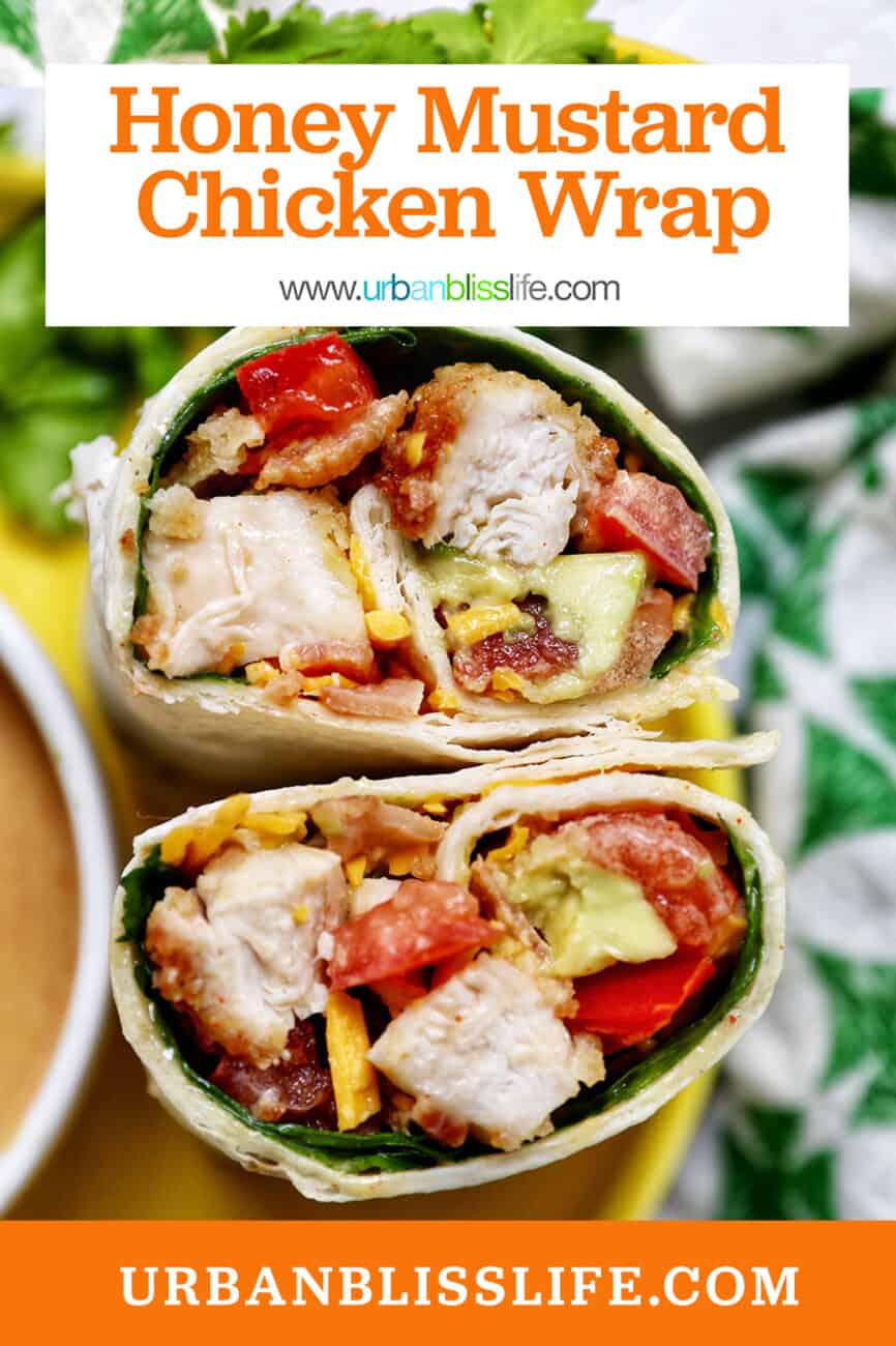 honey mustard chicken wraps sliced in half with the middle exposed.