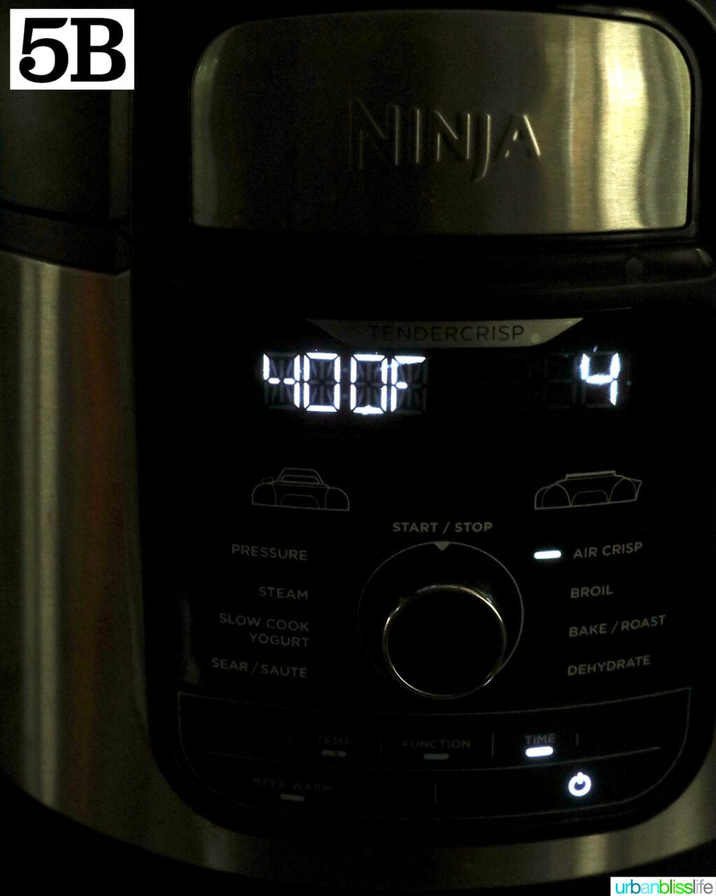 ninja air fryer set to 400 degrees for 4 minutes.