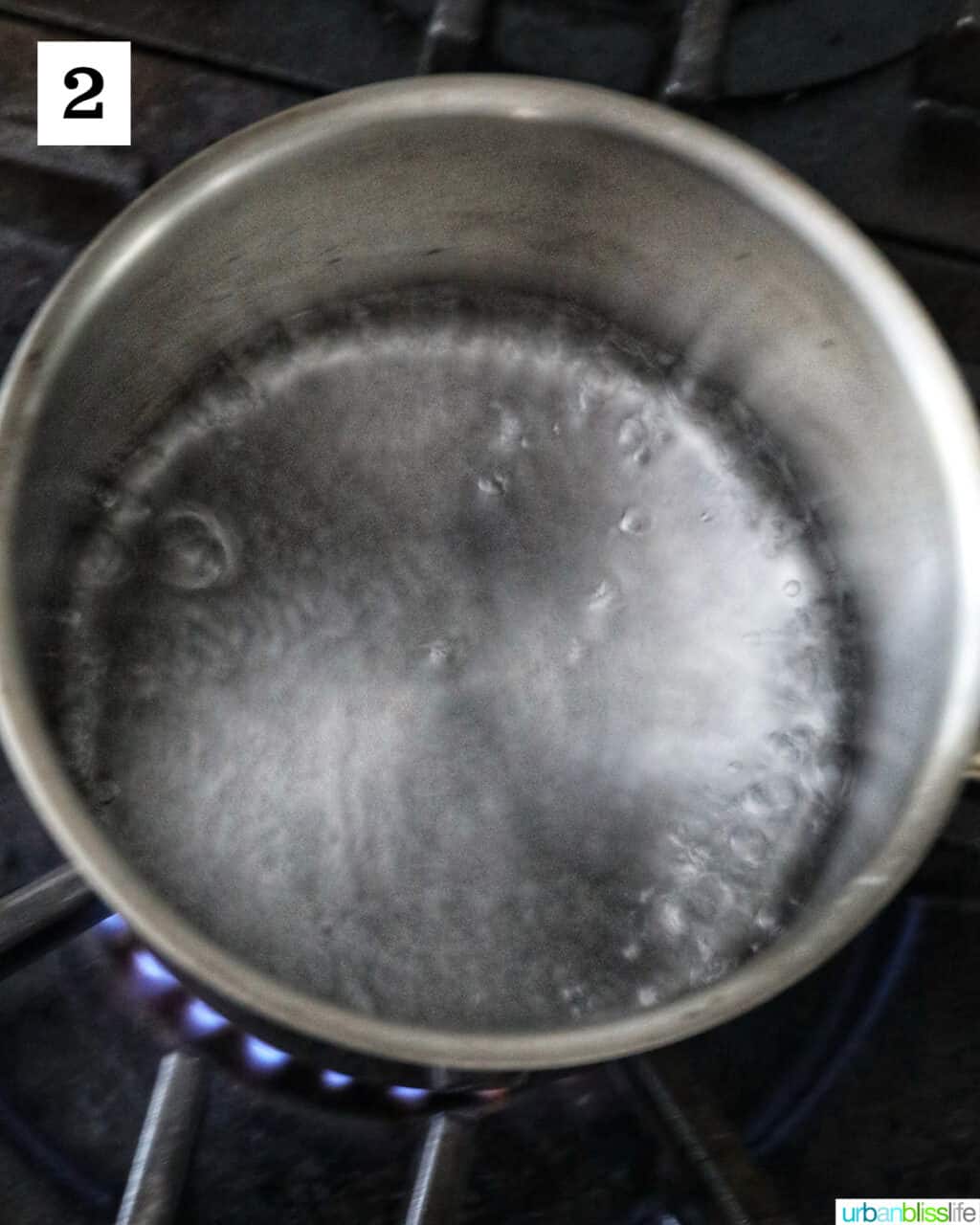 water boiling in a saucepan.