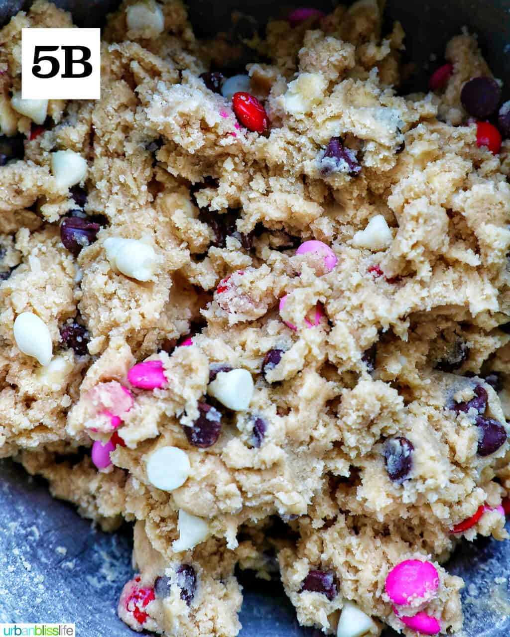 Valentine's Day cookie in a stand mixer bowl.