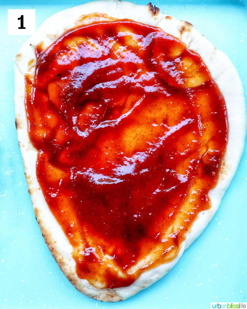barbecue sauce on flatbread.