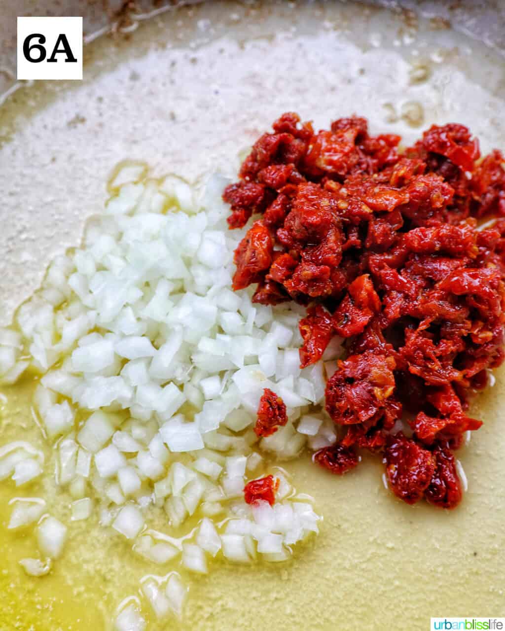 diced onions and chopped sun-dried tomatoes in a large skillet.