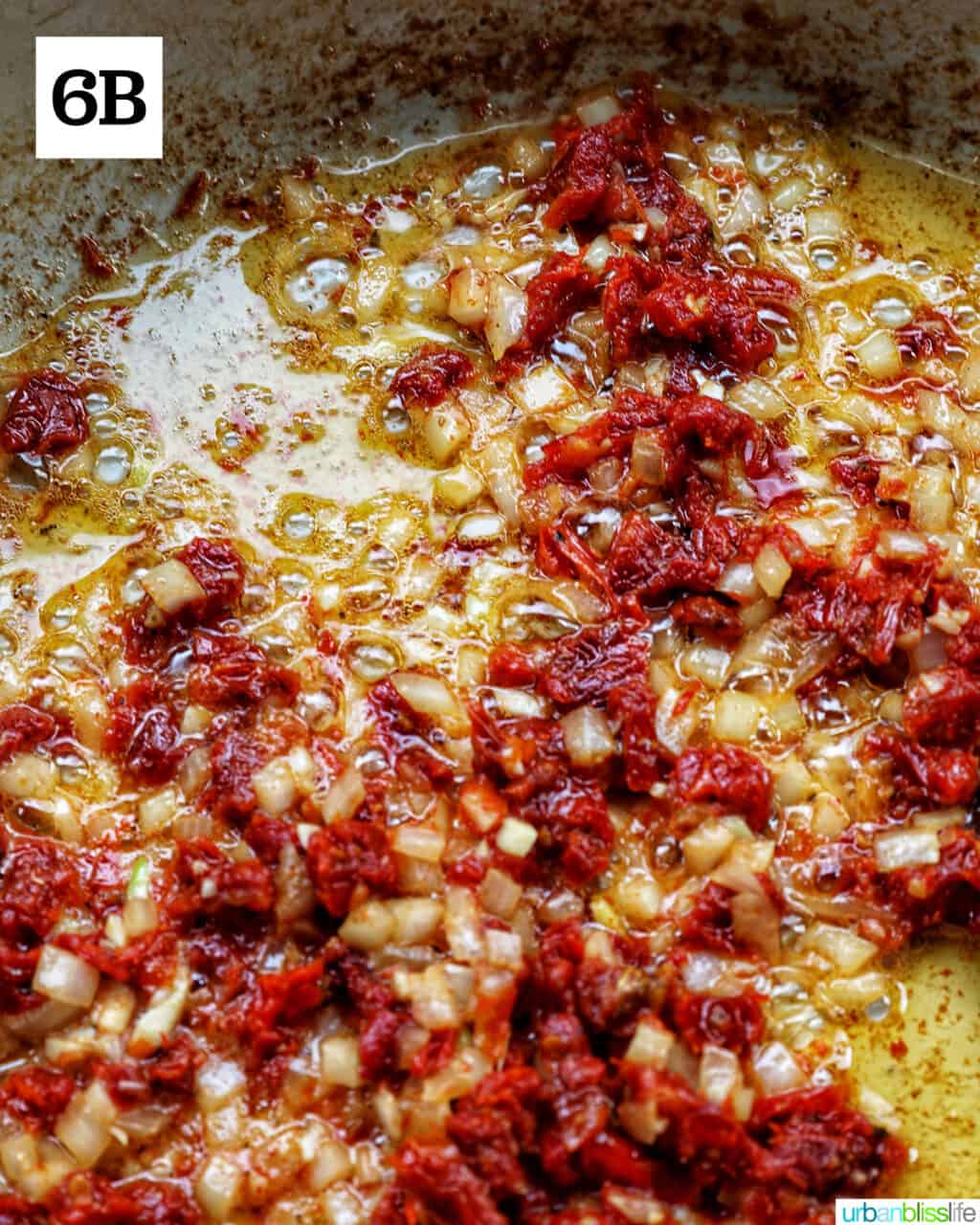 diced onions and chopped sun-dried tomatoes in a large skillet.