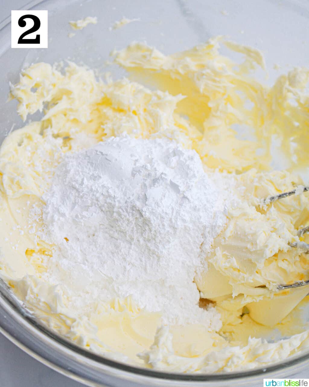 powdered sugar added to creamed butter.