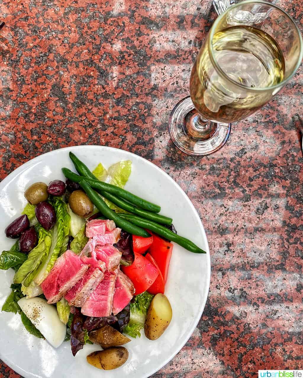 salad nicoise at los olivos wine merchant