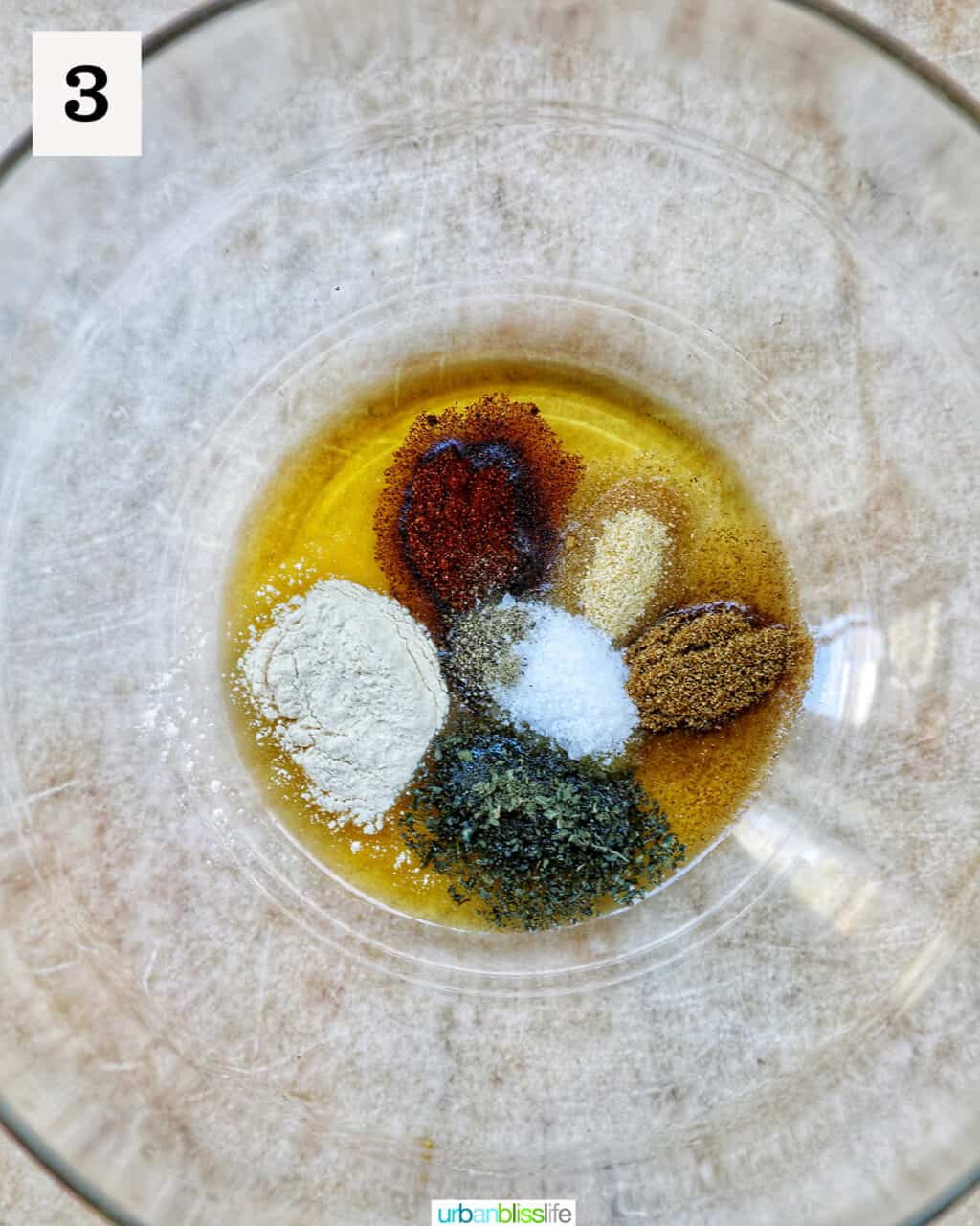bowl with spices and oil.