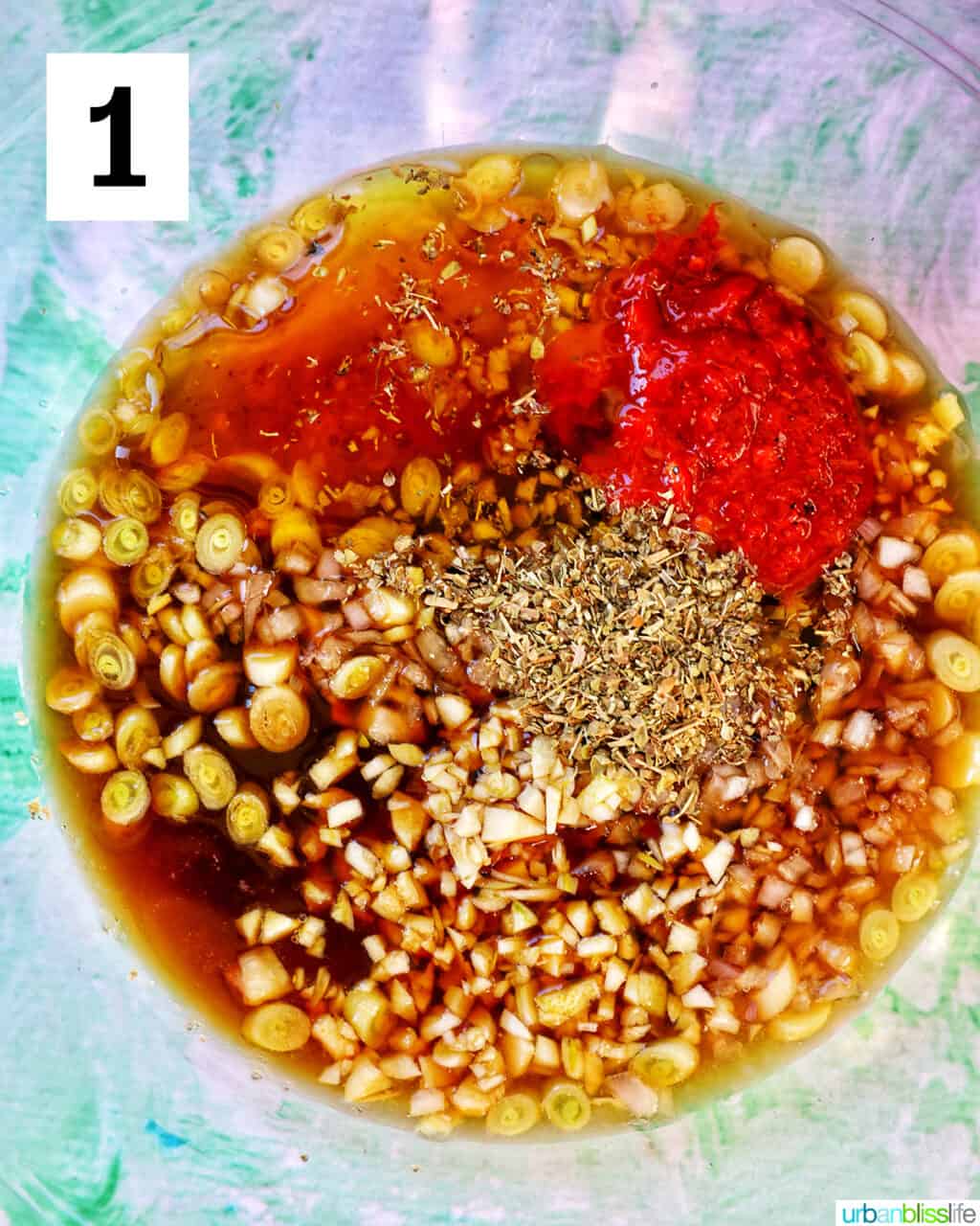 bowl with Asian sauce ingredients.
