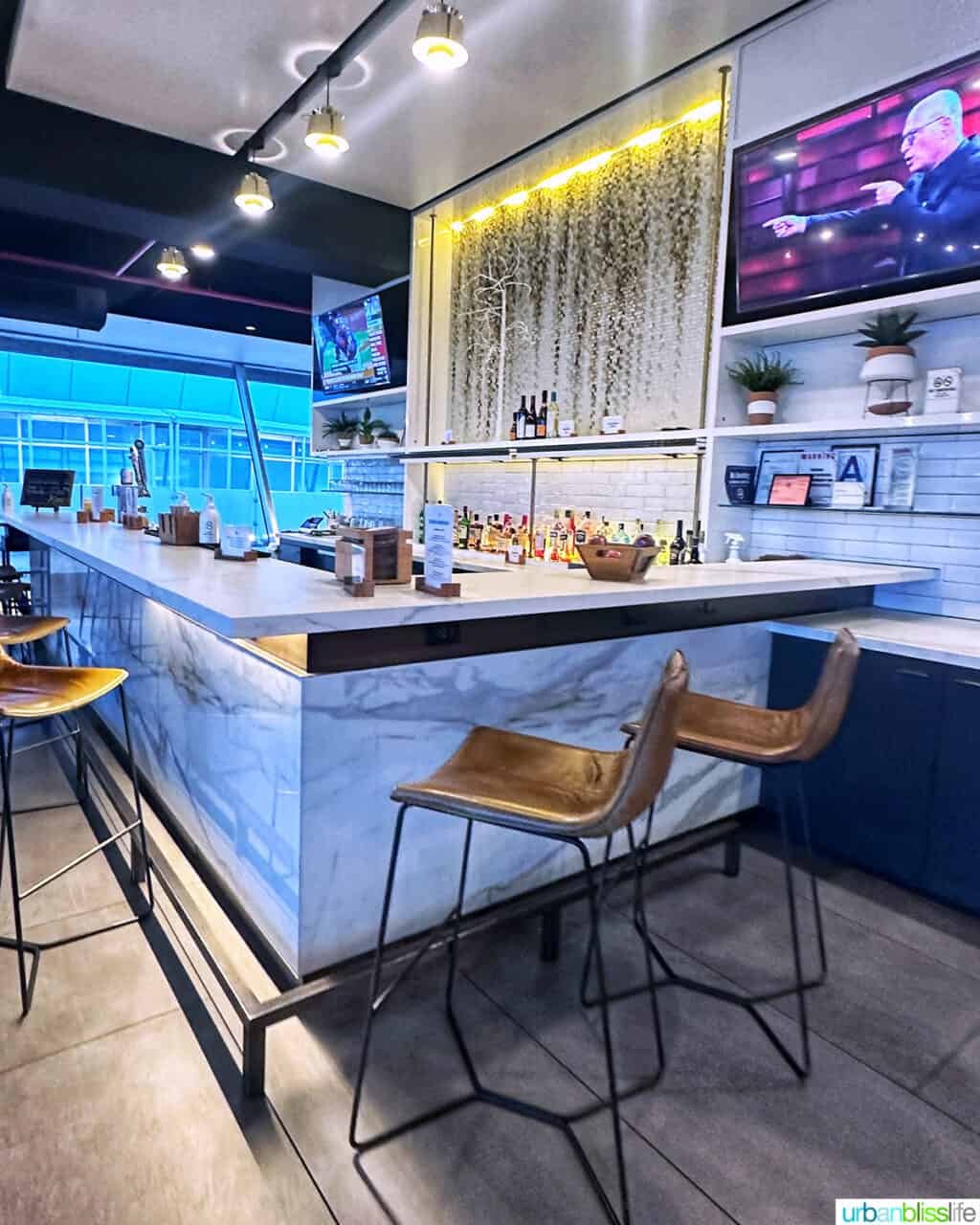 bar at Alaska Airlines Lounge in JFK Airport.