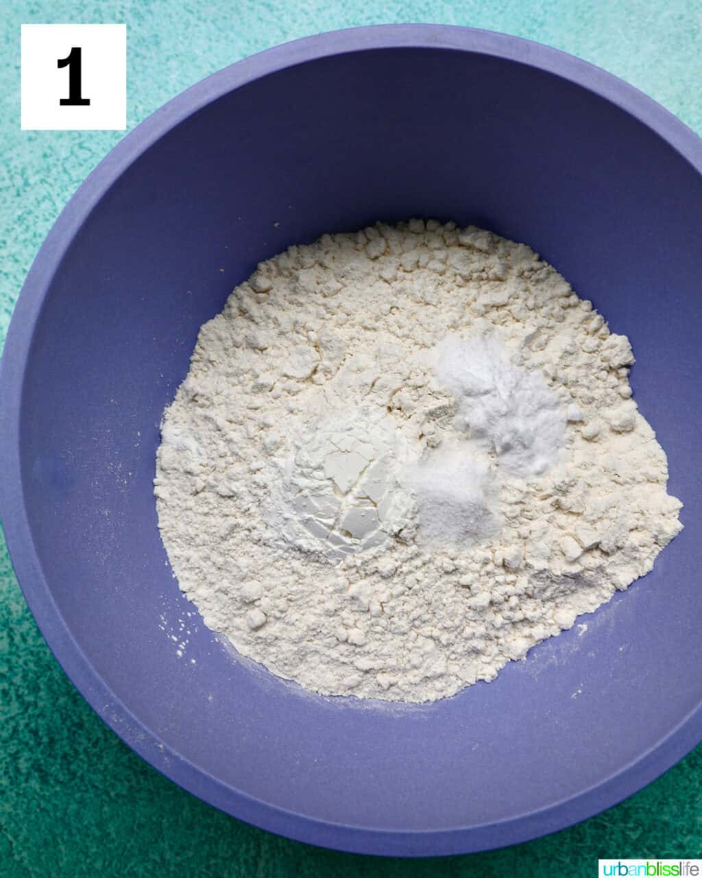 bowl of powdery dry ingredients to make cookies.
