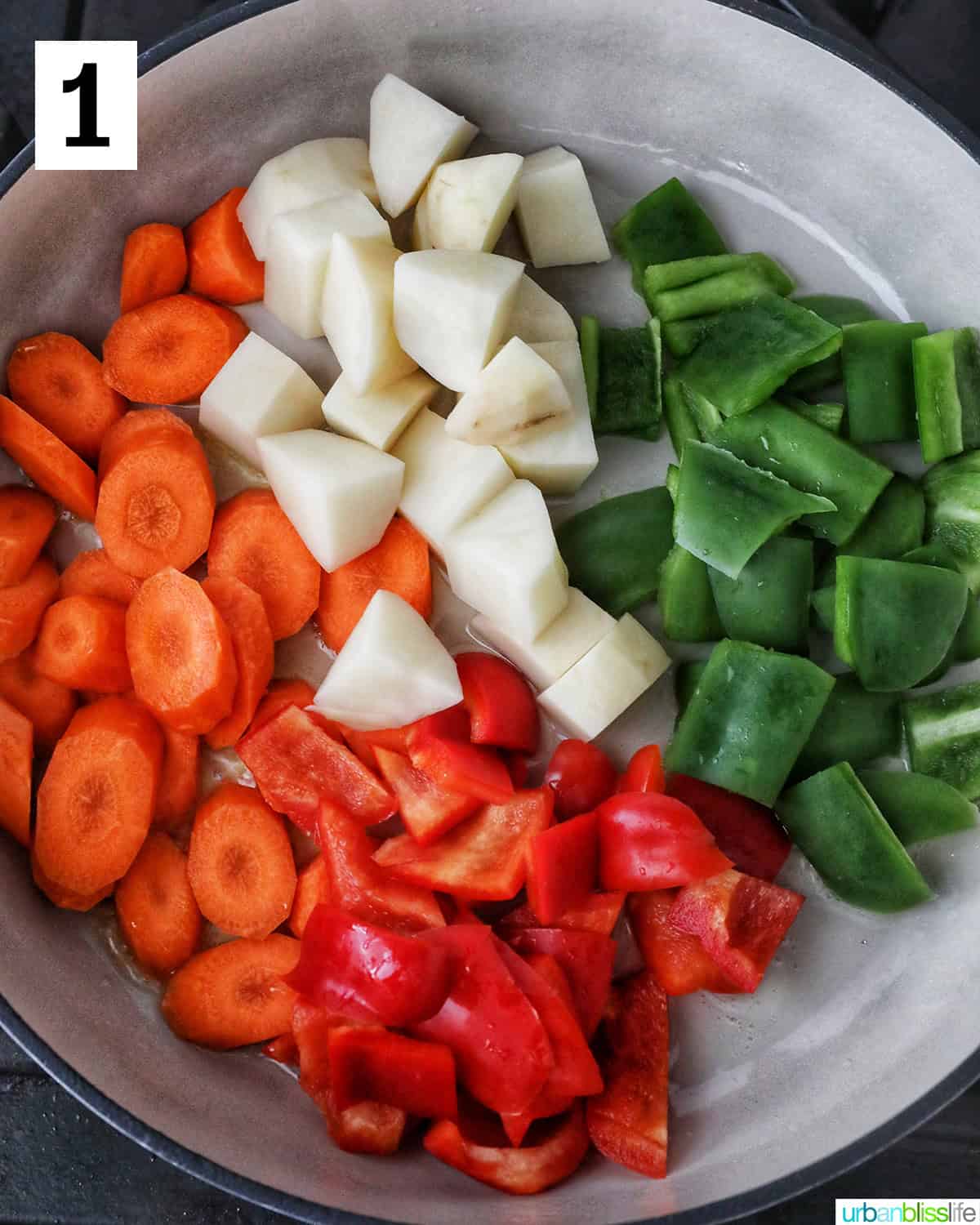 chopped vegetables in a large pan