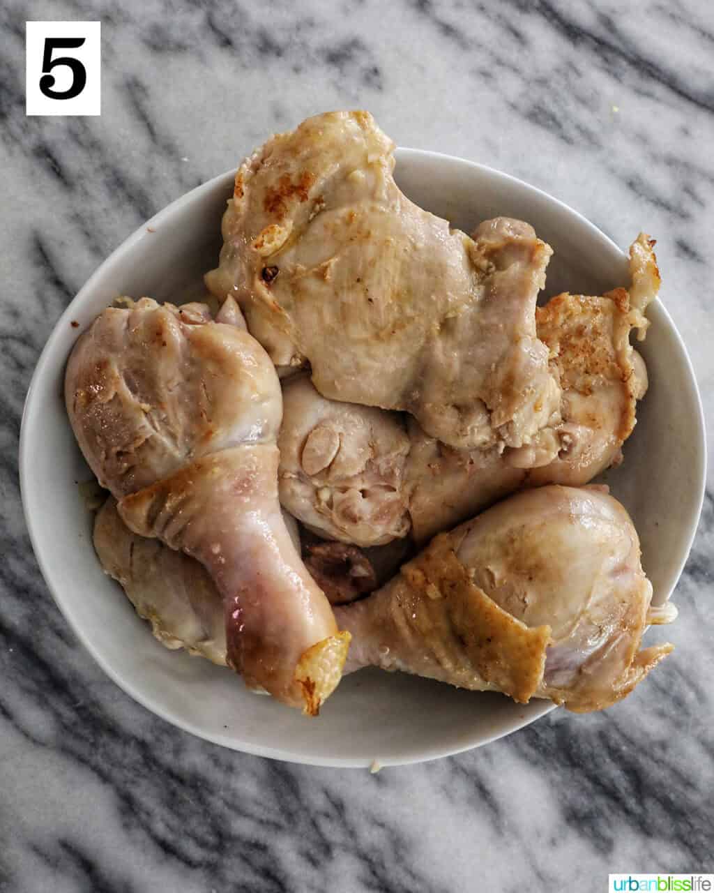 bowl of browned chicken pieces.