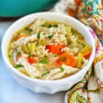 Lemon Chicken and Rice Soup in a white bowl.