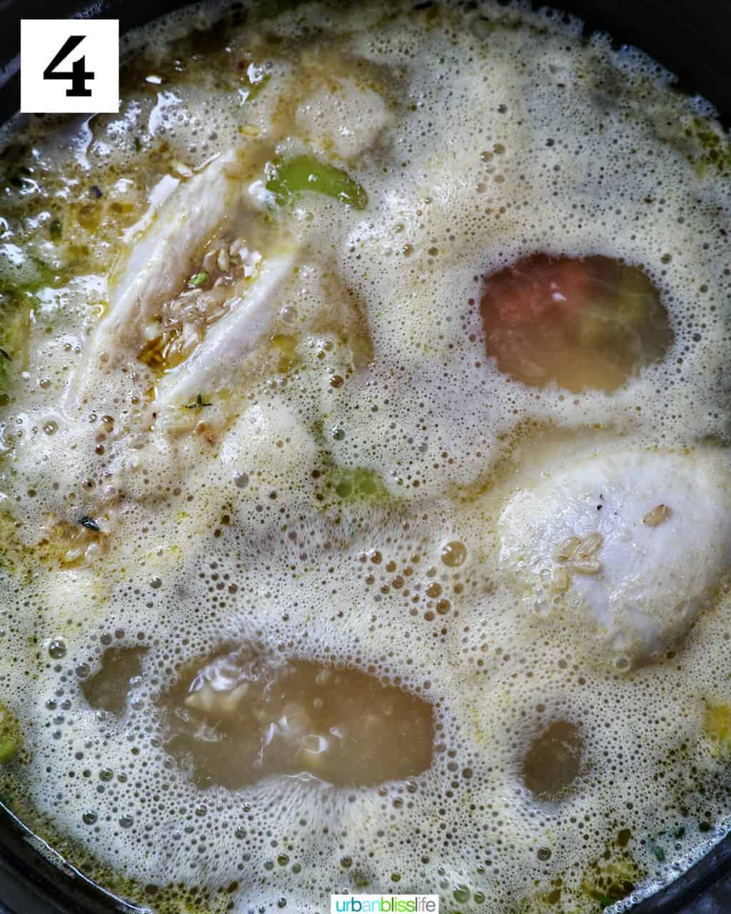 chicken soup boiling.