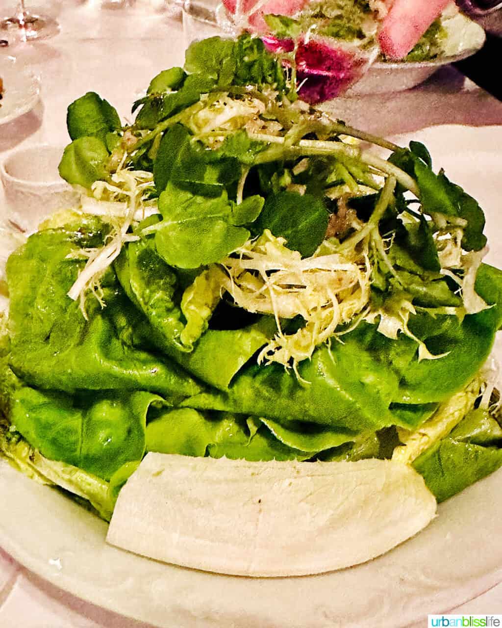 Plate of ensalada verde at Via Carota restaurant.