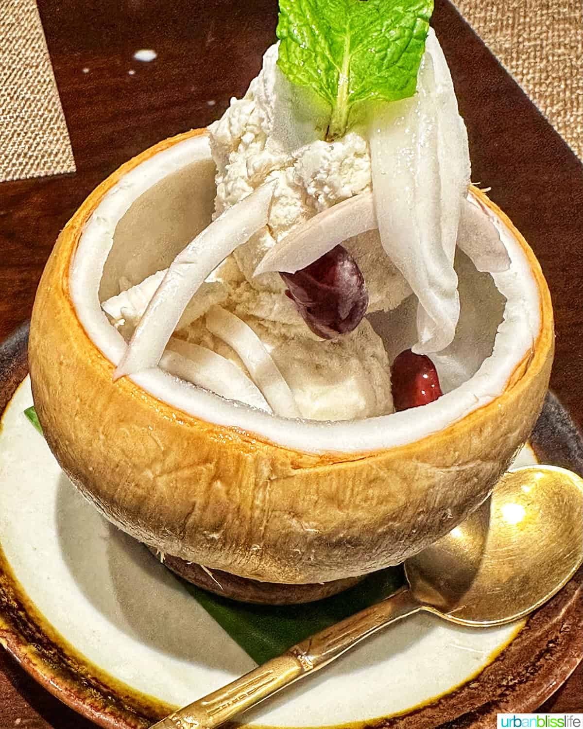 Coconut cream dessert at Jim Thompson House Thai restaurant in Bangkok, Thailand.