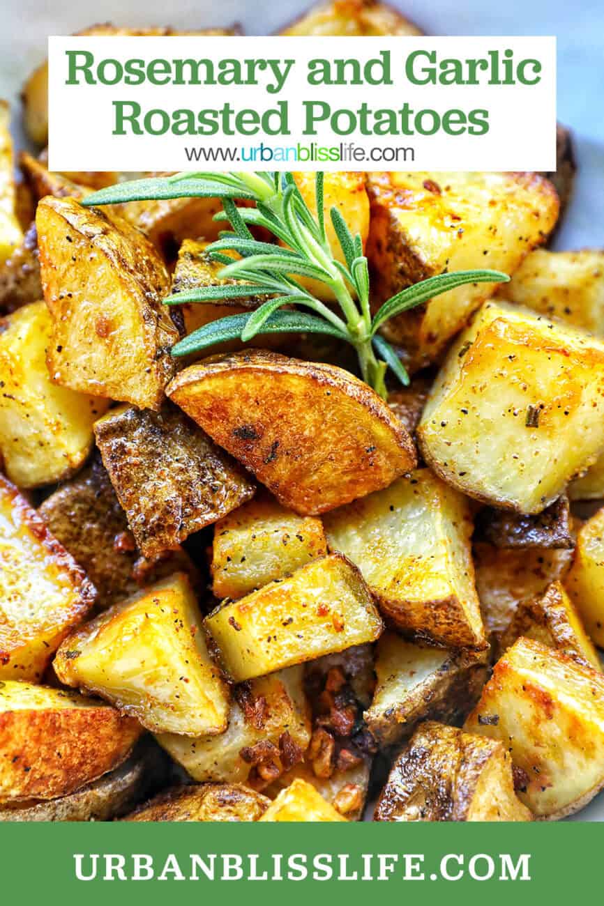 rosemary and garlic roasted potatoes with title text overlay.