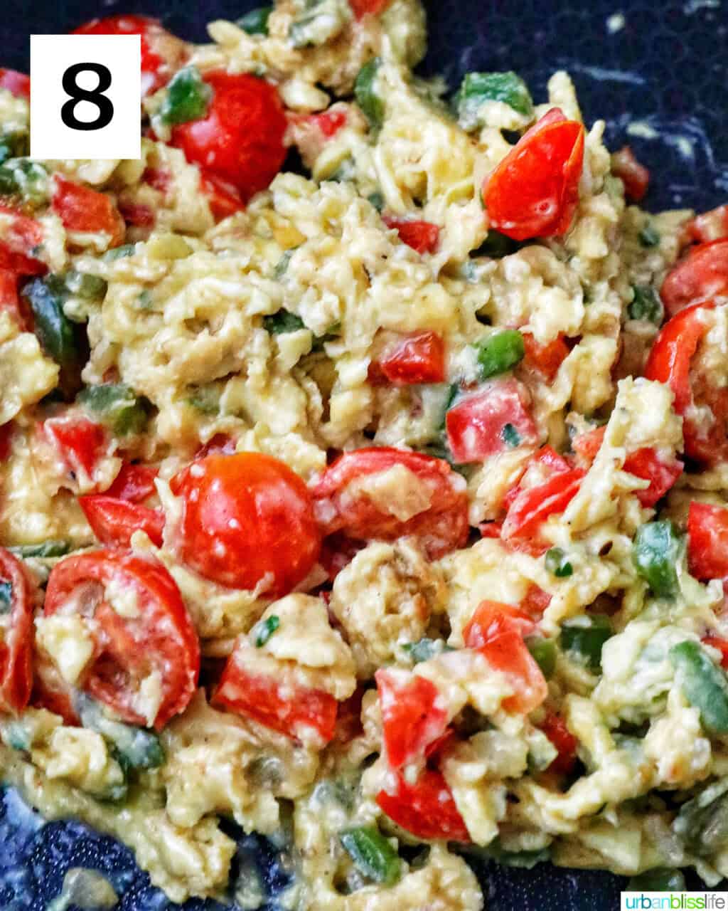 egg vegetable scramble in a skillet.